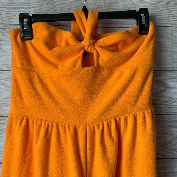 Wild Fable Orange Terry Cloth Romper Short Outfit Bow Front Keyhole Halter Tie S - Picture 2 of 11
